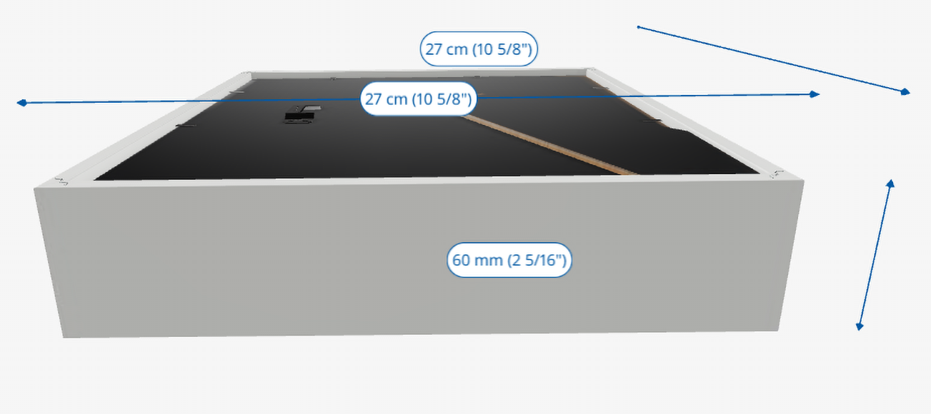27 cm square white deep box picture frame, 60 mm depth, used for personalised family tree frames, Scrabble definition word art frames, wall or shelf display.