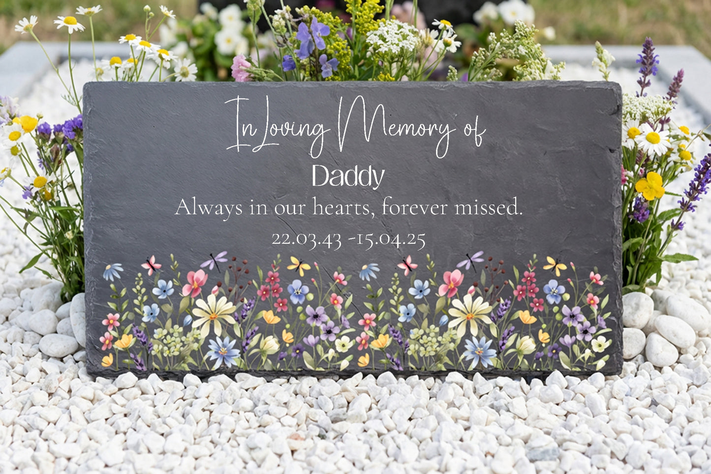 Personalised Slate Memorial Plaque - Custom Verse & Name with Floral Border