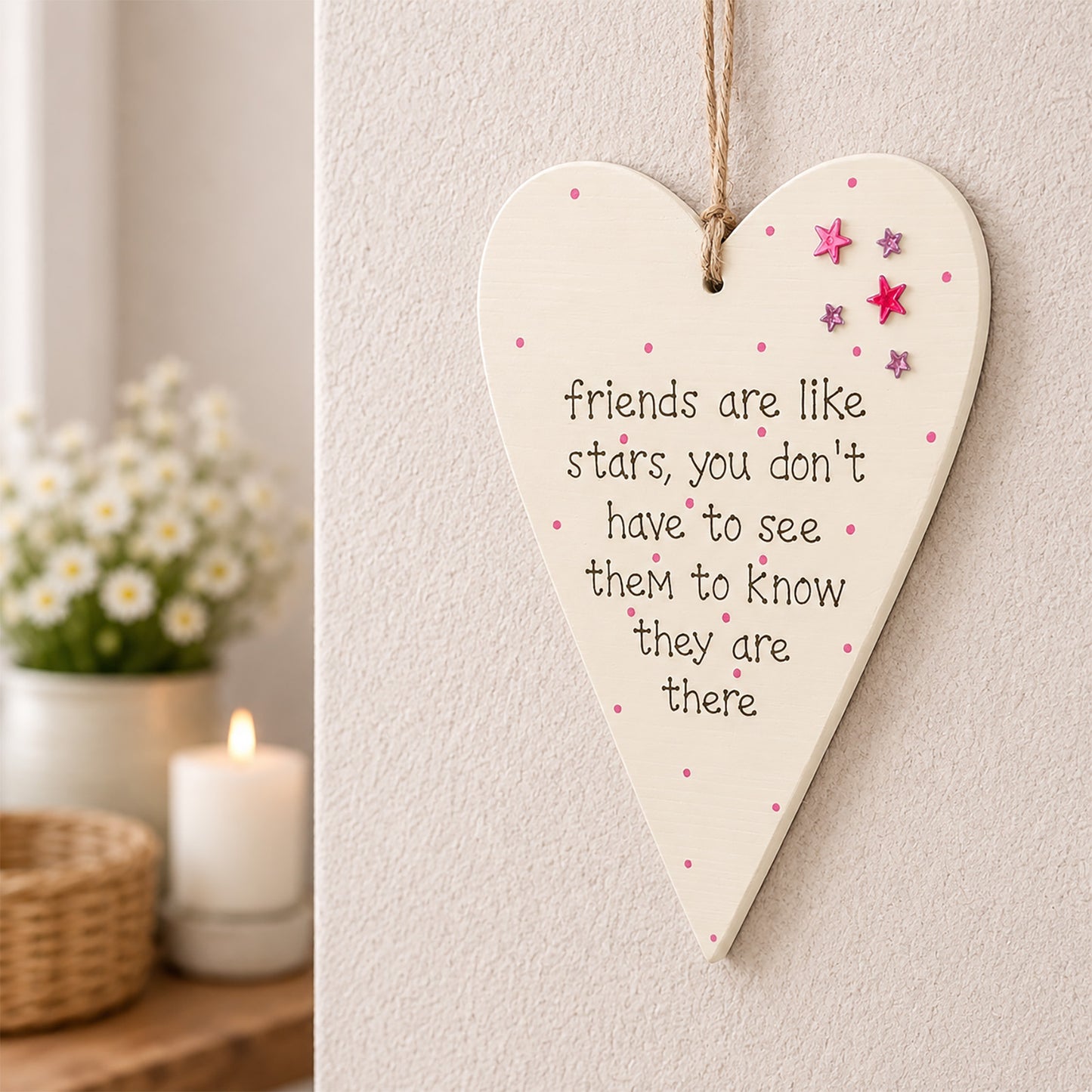 Tall Chunky Wooden Heart Plaque - Friends are Like Stars