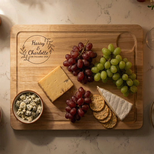 Large personalised serving charcuterie serving board with cheese and crackers 