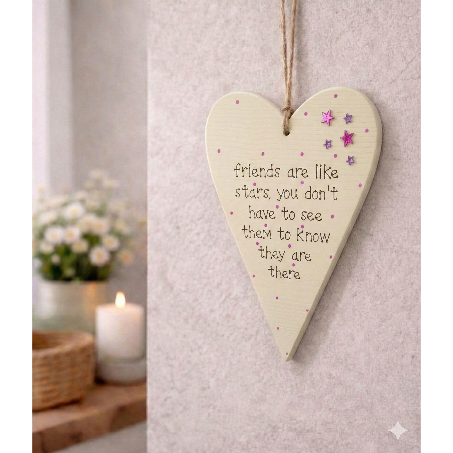 Tall Chunky Wooden Heart Plaque - Friends are Like Stars