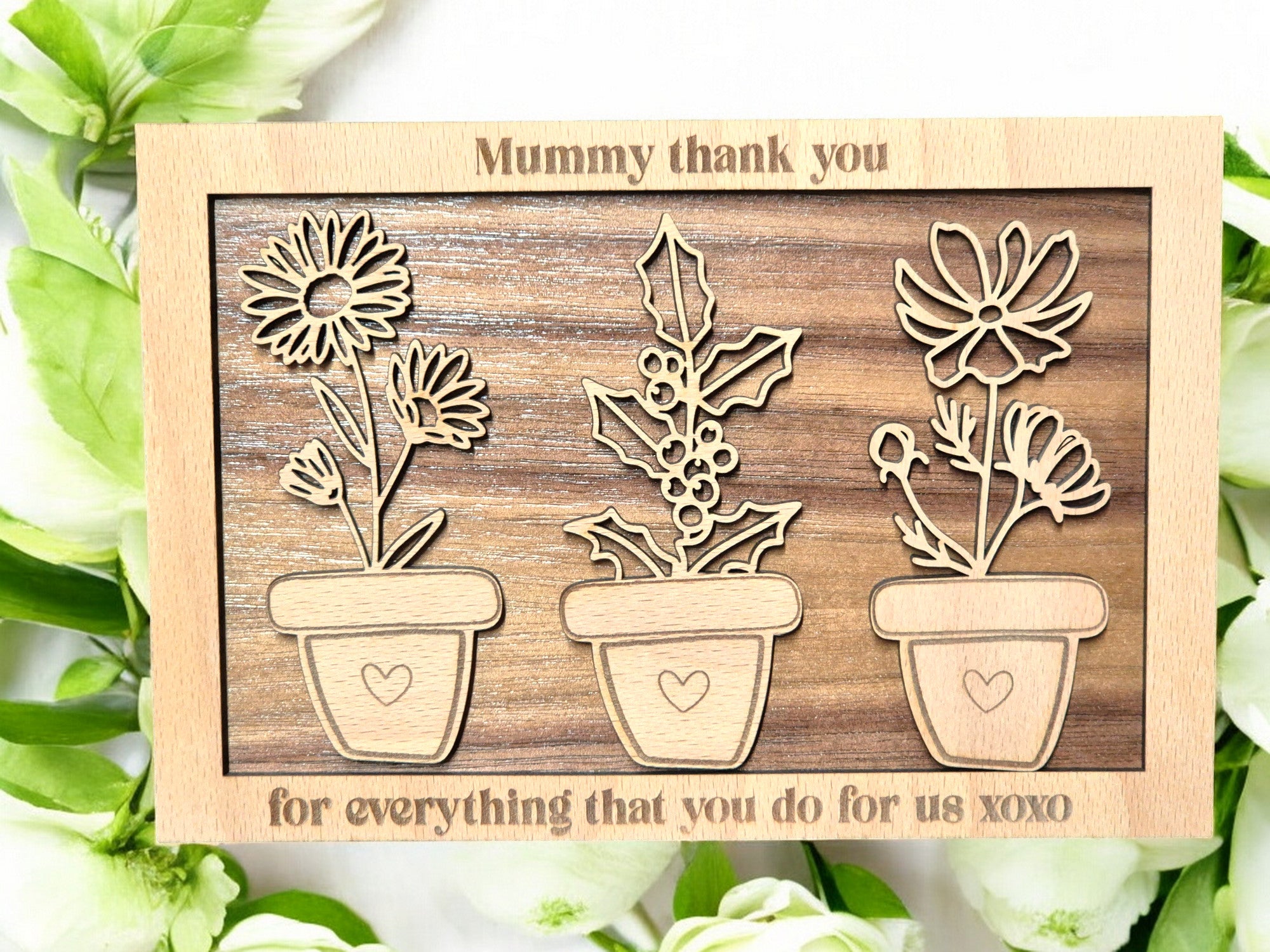 Personalised Birth Flower Frame with engraved family names and birth month flowers for Mum or Grandma"
