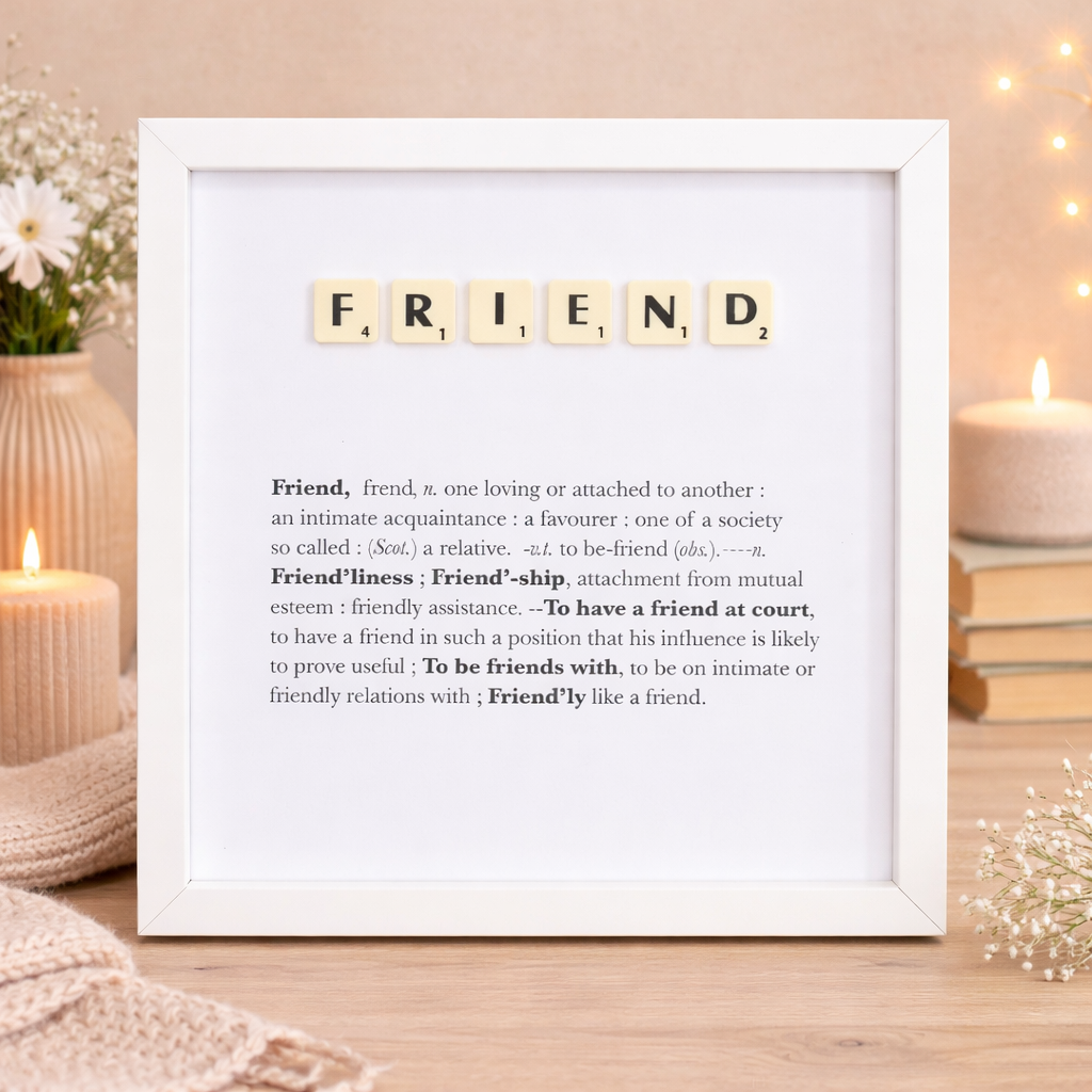 Friend Definition Boxed Frame - Scrabble Style Word Art Gift