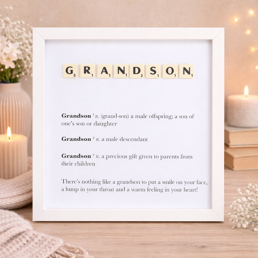 Grandson Definition Boxed Frame - Scrabble Style Word Art Gift