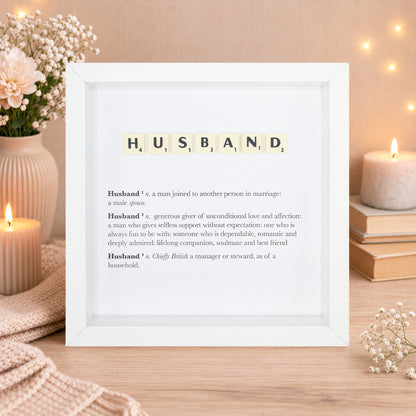 Husband Scrabble-style definition boxed frame with Scrabble tiles