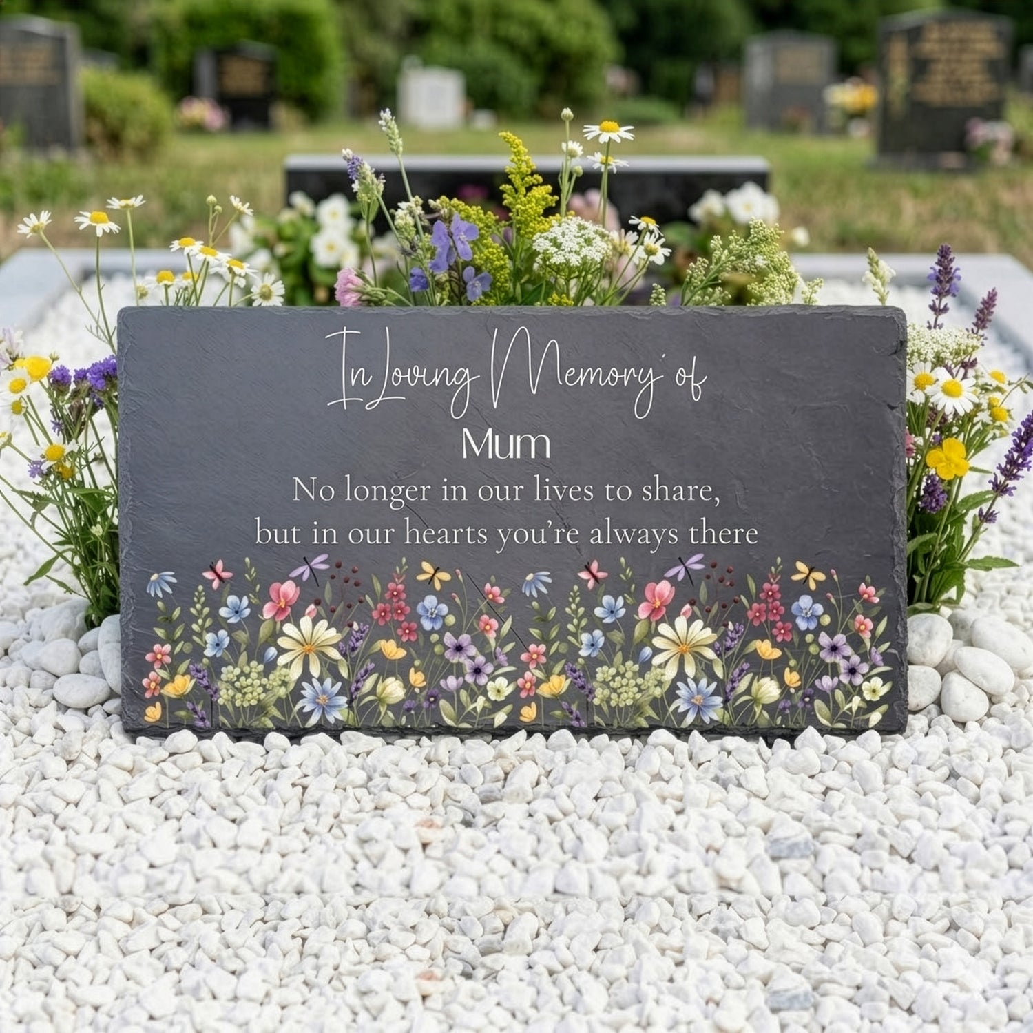 Personalised Slate Memorial Plaque – Custom Verse & Name with Floral Border