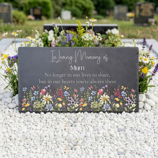 Personalised Slate Memorial Plaque – Custom Verse & Name with Floral Border