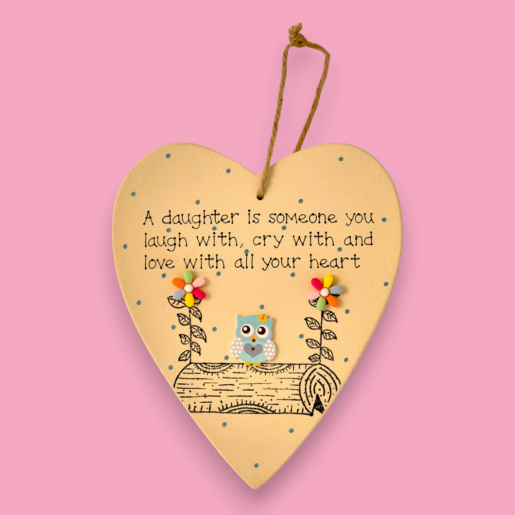 wooden plaque with owl and  verse a daughter is someone you laugh with cry with and love with all your heart