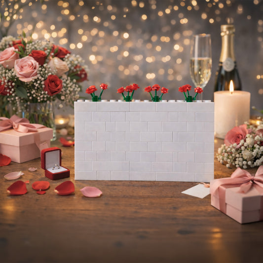 lego block personalised with picture and text on a wedding scene table