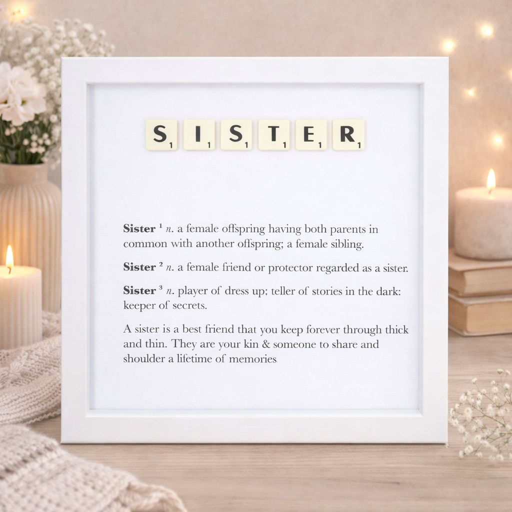 Sister Definition Boxed Frame - Scrabble Style Word Art Gift
