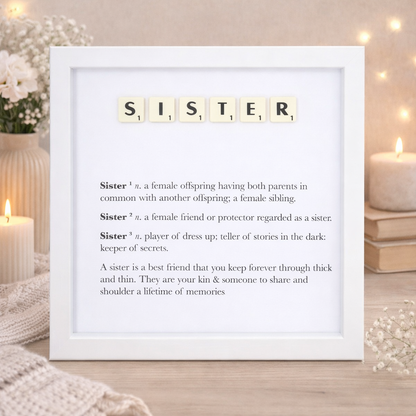 Sister Definition Boxed Frame - Scrabble Style Word Art Gift