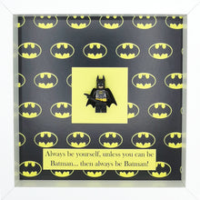 Load image into Gallery viewer, Batman Minifigure DC Comics Logo Boxed Frame | MadeWithaSmile

