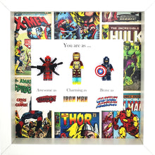 Load image into Gallery viewer, Deadpool, Iron Man &amp; Captain America Minifigure Marvel Comics Boxed Frame | MadeWithaSmile
