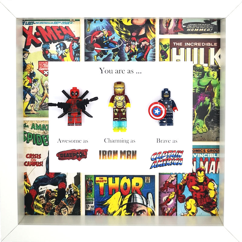 Deadpool, Iron Man & Captain America Minifigure Marvel Comics Boxed Frame | MadeWithaSmile