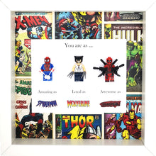Load image into Gallery viewer, Spiderman, Wolverine &amp; Deadpool Minifigure Marvel Comics Boxed Frame | MadeWithaSmile
