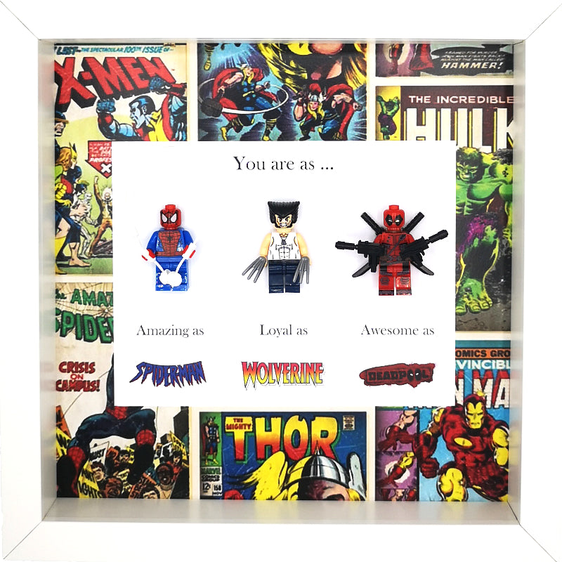 Spiderman, Wolverine & Deadpool Minifigure Marvel Comics Boxed Frame | MadeWithaSmile