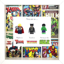 Load image into Gallery viewer, Thor, Wolverine &amp; The Hulk Minifigure Marvel Comics Boxed Frame | MadeWithaSmile 
